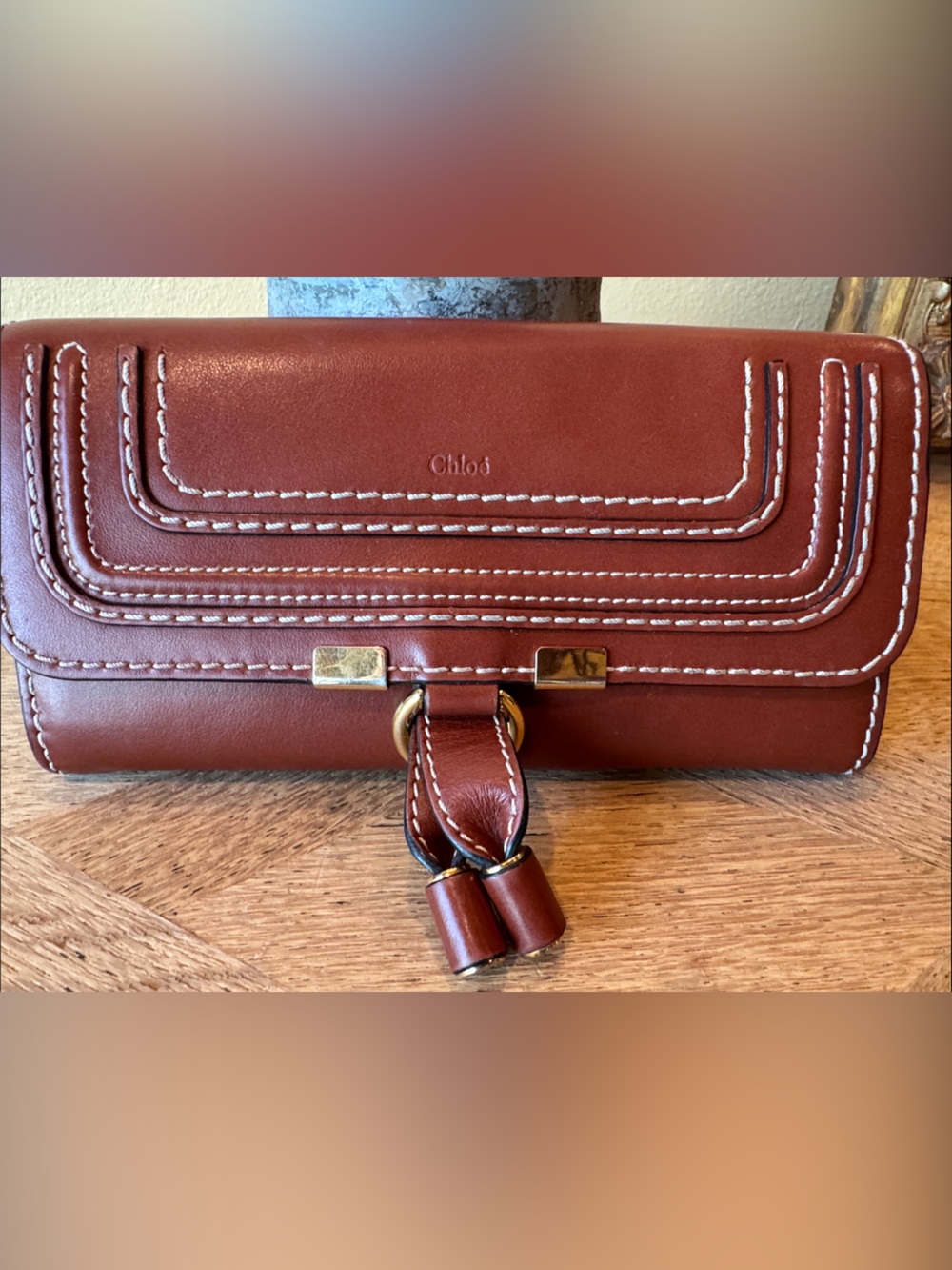 Chloé Brown Leather Tassel Continental Wallet
